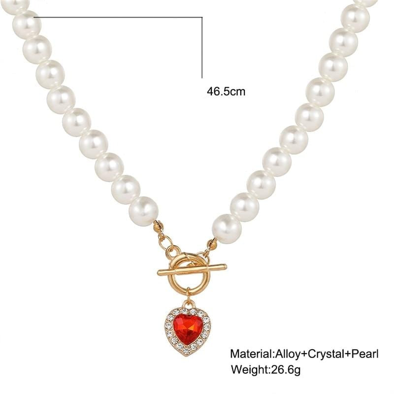 Vintage Crystal Heart Pearl Necklace