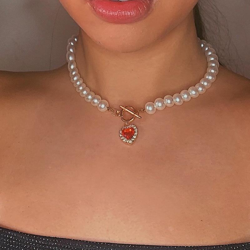 Vintage Crystal Heart Pearl Necklace – My Nurse's Jewel